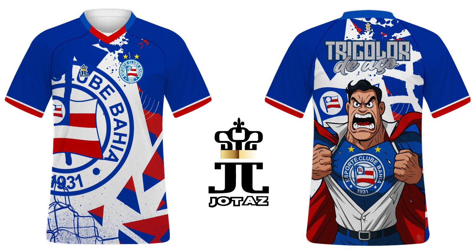 Camisa | Camiseta do Bahia - Tricolor de Aço c Escudo Emborrachado - Oficial