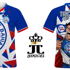 Camisa | Camiseta Infantil do Bahia - Tricolor de Aço c Escudo Emborrachado - Oficial