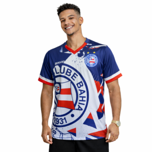 Camisa do Bahia Tricolor de Aço Baiano Masculina Escudo Emborrachado Oficial